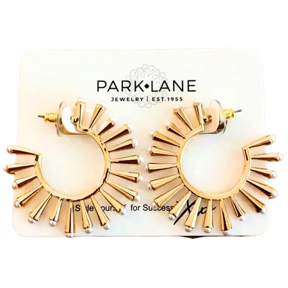 Gold Hoop Earrings with Pearl Accents - Picture 2 of 2